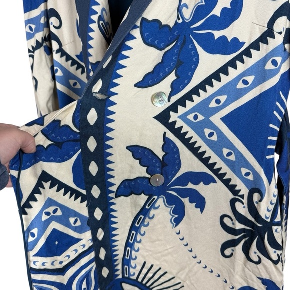 Farm Rio Anthropologie Long-Sleeve Blazer Mini Dress in Ivory/Blue Size SP - Picture 6 of 15